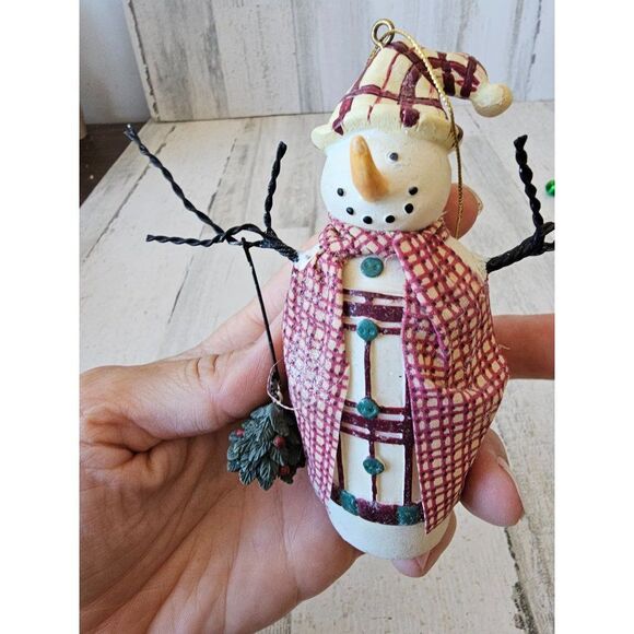 snowman holly star ornament plaid xmas tree - Picture 5 of 7